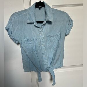 Blue button down tye shirt